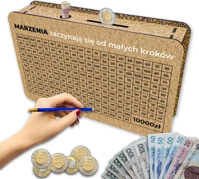 Zdjęcie produktu dla Skarbonka wykreślana marzenia Cel 10000 zł