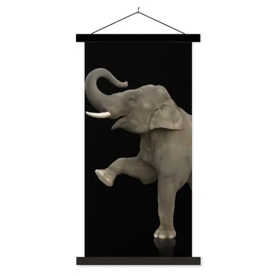 Produktbild von MuchoWow® Textilposter Elefant - Tiere - Schwarz - Porträt 60x120 cm mit schwarzem Rahmen - Magnete
