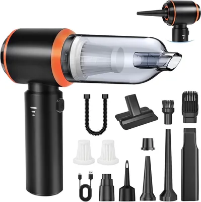 Immagine prodotto di Aspirapolvere portatile – Mini aspirapolvere – Ideale per la pulizia degli interni dell'auto – 4 funzioni in 1 – Potenza di aspirazione: 20.000 Pa – Colore: nero