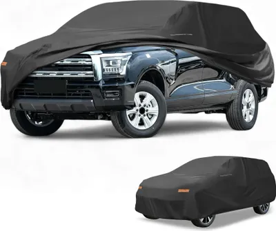 Produktbild von 1 Stk. Universal Autoabdeckung Wasserdicht Alle Wetter Automotive Outdoor Anti-UV Sonnenregen Schutz Vollabdeckung 210D-PU Schwarz Passend für SUV Länge 190" bis 200"