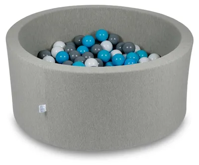Produktbild von Trockenbecken 90x40cm hellgrau mit 300 Bällen: blau, weiß, grau