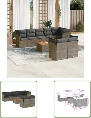Produktbild von The Living Store 9-tlg. Garten-Sofagarnitur mit Kissen Grau Poly Rattan