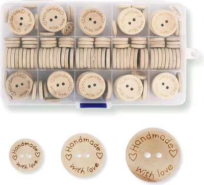Produktbild von Nordstern Holz Knöpfe "Handmade with Love" 150er Pack inkl. Aufbewahrungsbox zum Basteln & Nähen und DIY