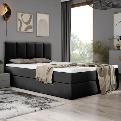Produktbild von EMPORIUM Boxspringbett 160x200 cm Komplett-Set mit Matratze und Topper, Polsterbett mit zwei Bettkästen - SCHWARZ, MATT VELVET 99