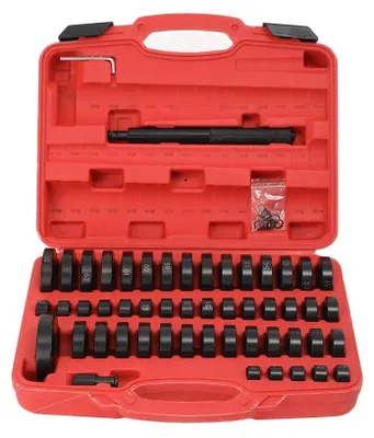Immagine prodotto di Set di utensili per la manutenzione di cuscinetti (52 pezzi) – Montaggio/smontaggio di cuscinetti e guarnizioni a labbro – Mozzi ruota, alberi, trasmissioni – 18–65 mm