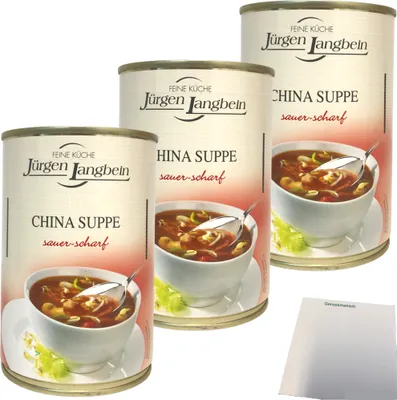 Produktbild von Jürgen Langbein China Suppe Sauer-Scharf 3er Pack (3x400ml) + usy Block