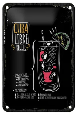 Produktbild von Blechschild Rezept Cuba Libre Cocktail Recipe 12x18cm Dekoration