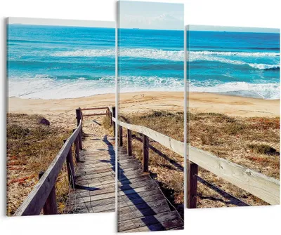 Produktbild von Bild auf Leinwand - Leinwandbild - 3 Teile - Meer Strand Eintritt - 95x80cm - Wand Bild - Wanddeko - Wandbilder - Leinwanddruck - Bilder - Wanddekoration - Leinwand bilder - Wandbild - CB95x80-4359
