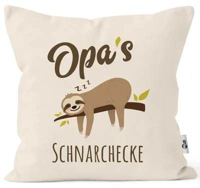 Produktbild von Kissen-Bezug Spruch Opa's Oma's Mama's Papa's Schnarchecke Faultier Print Kissen-Hülle Deko-Kissen Baumwolle MoonWorks® Opa natur unisize