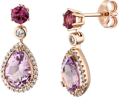 Produktbild von Ohrringe Ohrhänger Tropfen 585 Rotgold mit Amethyst Rhodolith & 56 Brillanten