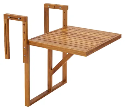 Image de Qiko - Table de Balcon Pliante 46,5 x 75 x 60 cm Étagère Suspendue d'Extérieur en Bois d'Acacia