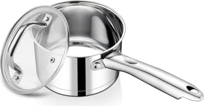Produktbild von Induktionskochtopf aus Edelstahl - 14cm - mit Glasdeckel - 0,9L