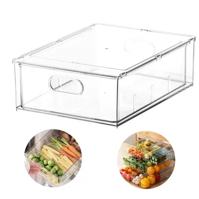 Produktbild von 1 Packung großer Kühlschrank-Organizer und Aufbewahrung, transparent, stapelbarer Vorratsschrank-Organizer mit Griff, BPA-frei, 6,34 QT
