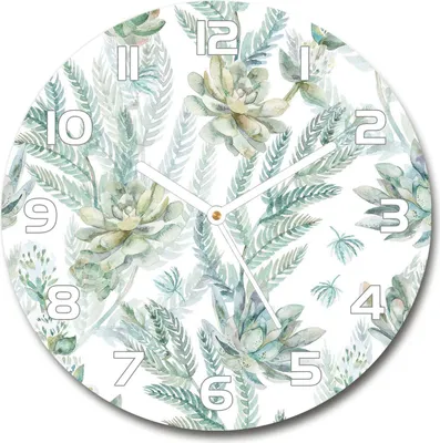 Produktbild von Wanduhr aus Glas 30fi Glasbild Glasuhr Gehärtetes Glas - weisse-zeiger - Flowers and leaves