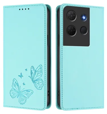 Produktbild von Lederhülle für TCL 503, Schmetterling Prägung Leder Brieftasche Schutzhülle mit Ständer Türkis