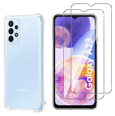 Produktbild von Stoßfeste Hülle für Samsung Galaxy A23 und 2 Displayschutzfolien aus gehärtetem Glas Phonillico®