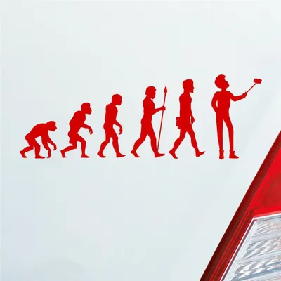 Produktbild von Auto Aufkleber Evolution Selfie Stick Handy Entwicklung Darwin 19x6,7 cm Rot Sticker Heckscheibenaufkleber