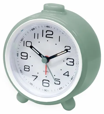 Produktbild von Analoger Wecker Grün mit Snooze, Hintergrundbeleuchtung & geräuscharmem Uhrwerk, AA-Batterie inkl., Kunststoffgehäuse, 90 x 41 x 110 mm