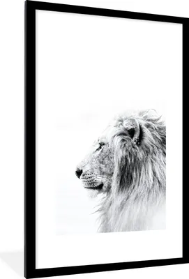 Produktbild von MuchoWow® MuchoWow® Gerahmtes Poster Profil - Löwe - Schwarz - Weiß 60x90 cm - Poster mit zchwarzem Bilderrahmen - Dekoration - Wandposter Wohnzimmer - Hochwertig