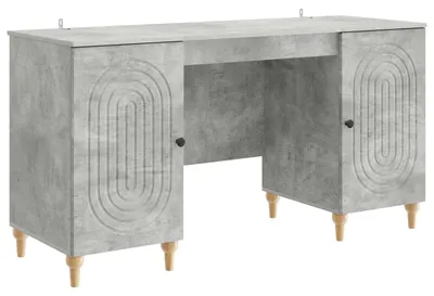Image de Bureau vidaXL avec porte, gris béton, 142,5 x 50 x 75 cm, aggloméré
