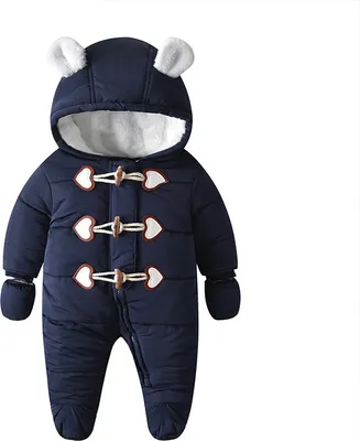 Produktbild von Baby Schneeanzug Winter Warm Overall mit Kapuze Jungen Mädchen Strampler Baumwoll Langarm mit Handschuhen Jumpsuit Onesies Bodysuits(blau,73cm)