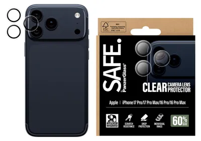 Productafbeelding van PanzerGlass SAFE. Camera Lens Protector, transparant voor iPhone 17 Pro | iPhone 17 Pro Max | iPhone 16 Pro | 16 Pro Max, Apple, Apple - iPhone 17 Pro, Apple - iPhone 17 Pro Max, Apple - iPhone 16 Pro, Apple - iPhone 16 Pro Max, Eenvoudig aan te brengen, Krasbestendig, Stootvast, Transparant, 1 stuk