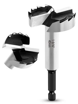 Imagen del producto de Broca Forstner de 40 mm, con vástago hexagonal de 6,35 mm, de acero inoxidable, para perforar madera