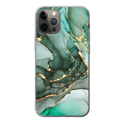 Produktbild von MuchoWow® Handyhülle Schutzhülle Hülle für iPhone 12 Pro Gold - Marmor - Grün - Luxus - Marmoroptik - Grau Silikon Softcase Handy Hülle - Abdeckung