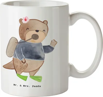 Produktbild von Mr. & Mrs. Panda Kaffeetasse Taucherin Herz - Weiß - Geschenk, Kaffeepott, kaffeebecher bedruckt, Teetasse, Becher
