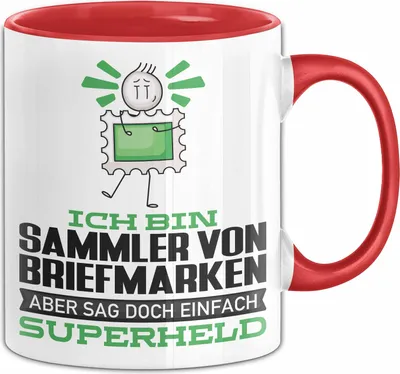 Produktbild von SammlervonBriefmarken Geschenk Tasse Ich Bin SammlervonBriefmarken Aber Sag Doch Einfach Superheld Lustige Geschenkdiee für SammlervonBriefmarken Kaffee-Becher (Rot)