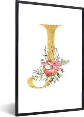 Produktbild von MuchoWow® MuchoWow® Gerahmtes Poster Buchstabe - Aquarell - Gold 20x30 cm - Poster mit zchwarzem Bilderrahmen - Drucken - Bilder Poster im Rahmen