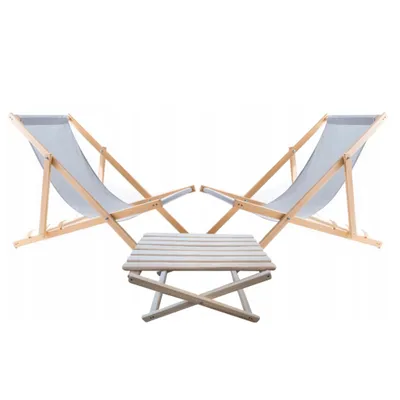Produktbild von Liegestuhl mit Couchtisch – 2-teiliges Gartenmöbel-Set aus Holz, grau – Klappbarer Relaxstuhl & Beistelltisch – Wetterfest, für Balkon, Terrasse