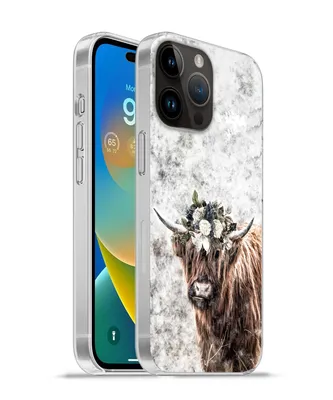 Produktbild von MuchoWow® Handyhülle Schutzhülle Hülle für Apple iPhone 14 Pro - Softcase Schottischer Highlander - Marmor - Blumen Silikon Softcase Handy Hülle - Umschlag