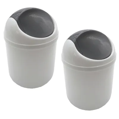 Produktbild von 2er Set Tischmülleimer mit Schwingdeckel 1,5l Tischabfalleimer Mülleimer Küche Bad Tisch Papierkorb Kosmetikeimer Mini Abfallbehälter Weiß