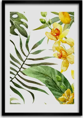 Produktbild von Bild - Bilderrahmen - 50 cm x 70 cm - MDF - Rahmen - Wandkunst Tropische Blumen