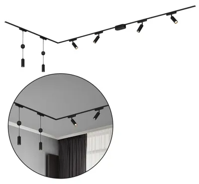 Immagine prodotto di Sistema di binari Briloner Luxtrail, 4x faretti LED, 2x LED a sospensione, a L, nero