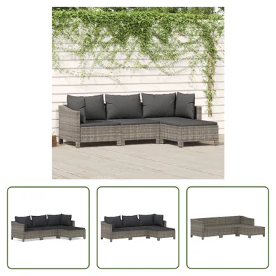 Produktbild von The Living Store 4-tlg. Garten-Lounge-Set mit Kissen Grau Poly Rattan