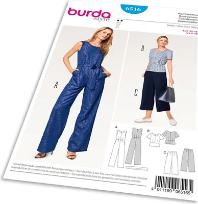 Obrázek produktu pro Střih Burda 6516 - Overal a kalhoty se širokými nohavicemi, top peplum