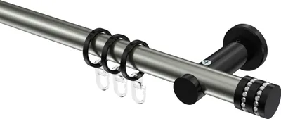 Produktbild von Interdeco Gardinenstange / Vorhangstange Edelstahl-Optik / Schwarz, Typ Platon Estana (Glitzerkappe), 20 mm Ø 1-läufig, 260 cm