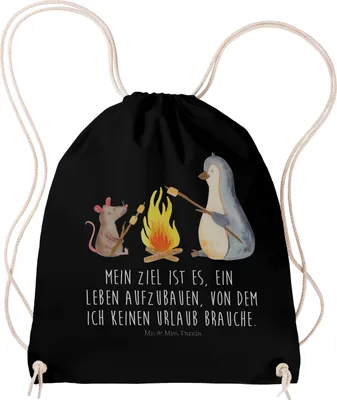 Produktbild von Mr. & Mrs. Panda Sportbeutel Pinguin Lagerfeuer - Schwarz - Geschenk, Baumwolltasche, Marshmallows, Job, Jutebeutel, Liebe, Pinguine, wander rucksack, sporttasche klein