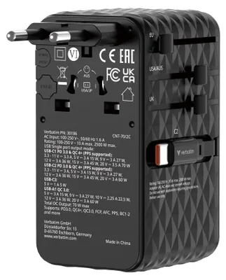 Produktbild von Verbatim Charge 'n' Travel 70W GaN III Universal-Schnellladegerät