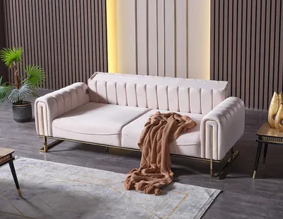 Produktbild von Luxus Beige 2 Sitzer Couch Polster Sofa Textil Couchen Garnitur Zweisitzer