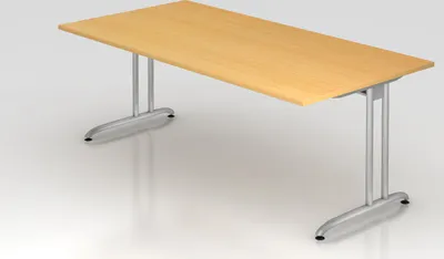 Produktbild von Schreibtisch Markku | Buche | BxT 200x100cm | Arbeitshöhe 72cm | höhenjustierbar 0-10 mm | C-Fuß-Gestell Silber | Rechteckform
