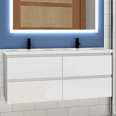 Produktbild von Waschtisch mit Unterschrank 120cm Alast Badmöbel Set Hochglanz Weiß Waschbecken mit Unterschrank MDF Softclose