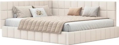 Obrázek produktu pro Čalouněná postel – rošt 140 × 200 cm – sametový potah – lamelový rošt – kovový rám – moderní design – béžová