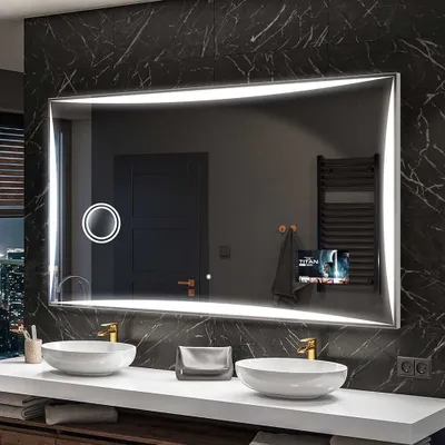 Produktbild von Artforma Badspiegel SMART 110x100 cm - mit LED Beleuchtung - LED Farbe Kaltweiß 7000K - Individuell Nach Maß - Beleuchtet Wandspiegel Lichtspiegel Badezimmerspiegel | Lichtschalter: Touch Schalter |SLED077
