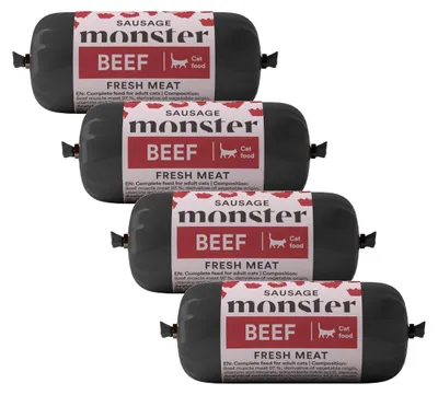 Zdjęcie produktu dla Monster Cat Sausage Beef 4x80g Pełnoporcjowa Mokra Karma Dla Kota Kiełbasa z Wołowiną