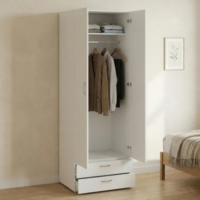 Image de Buriasco - Armoire 2 portes, 74x214h cm blanc, une étagère