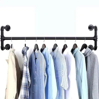 Produktbild von Famanu Kleiderstange Wandmontage, Metall, Industrie-Design, Ausziehbar, Schwarz