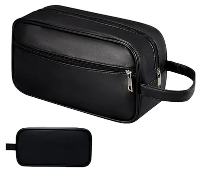 Produktbild von Schwarze Kulturtasche für Herren, kompakt und tragbar, ideal für Reisen (15,5x27x9,5 cm)